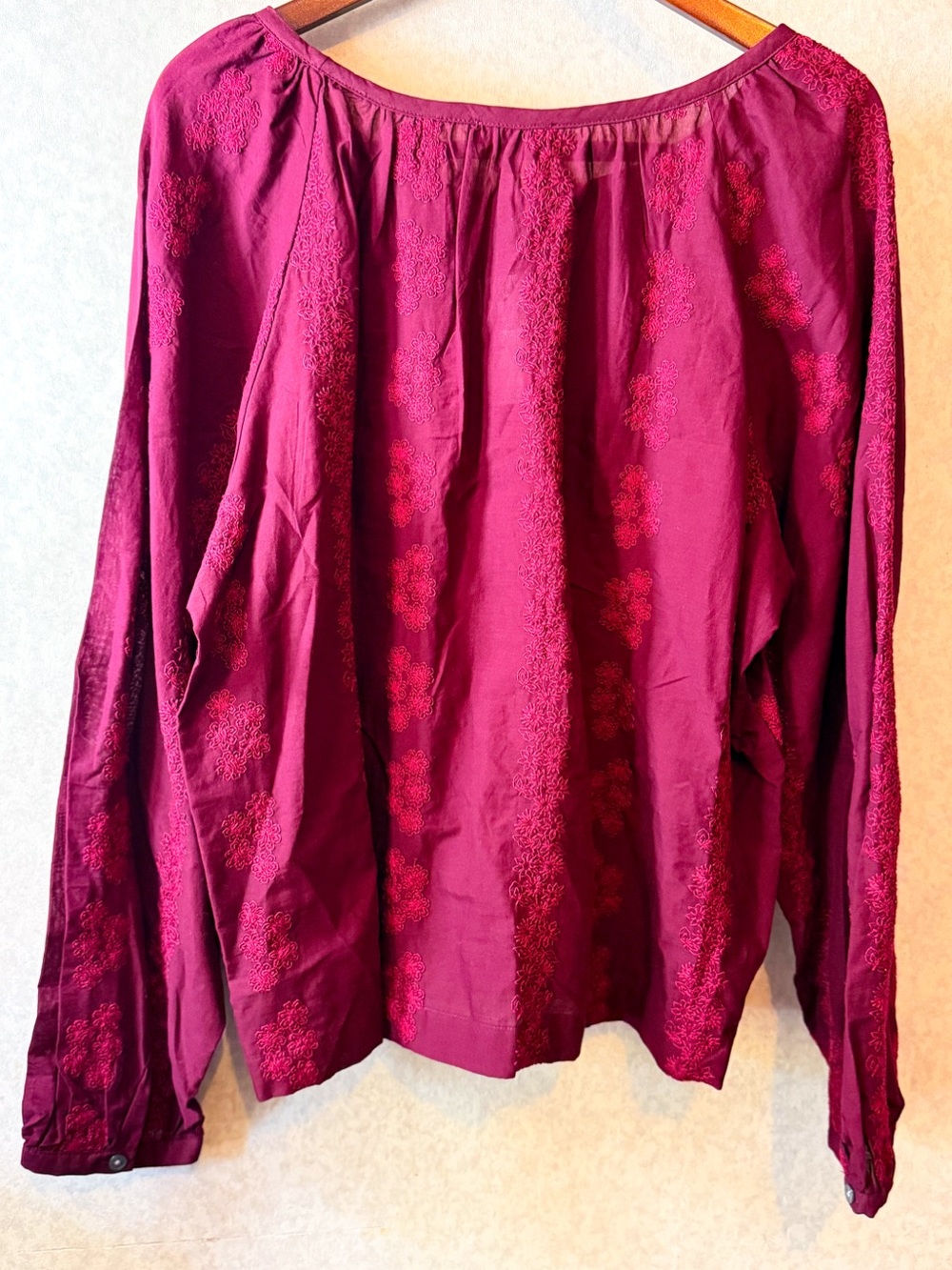 LOFT Outlet Burgundy Embroidered Blouse Long Sleeve Cotton XL Autumn Boho NWT - Picture 3 of 7